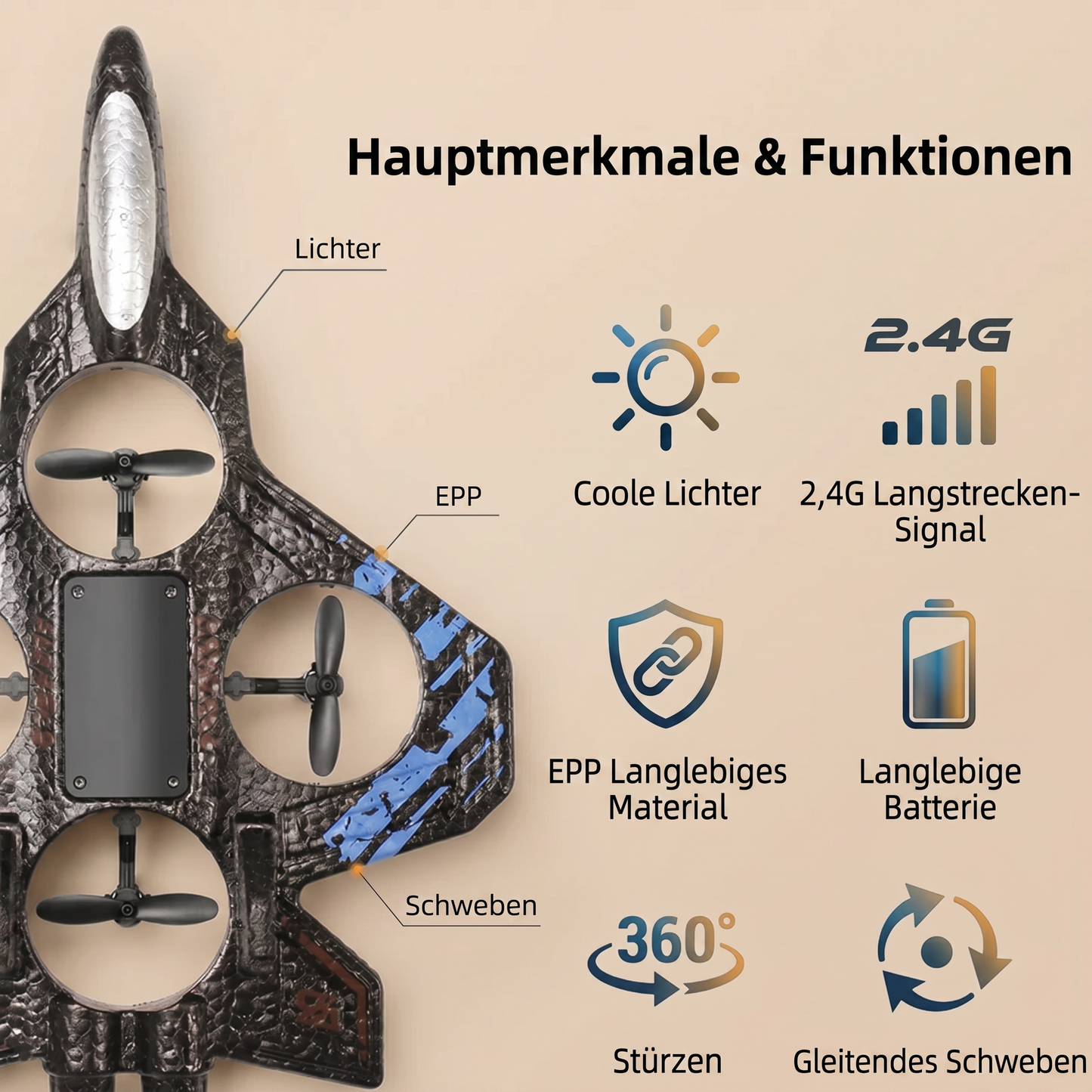 Himmelsflieger - Ferngesteuerter LED-Jet für Kinder